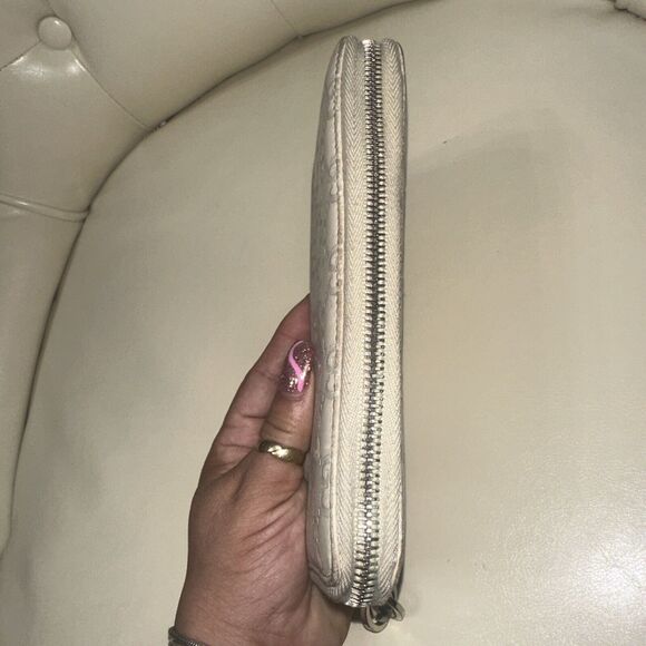 Authentic GUCCI Cream Leather Canvas Zippy Credit Card Long Wallet 3D Zip Pull - Picture 6 of 10